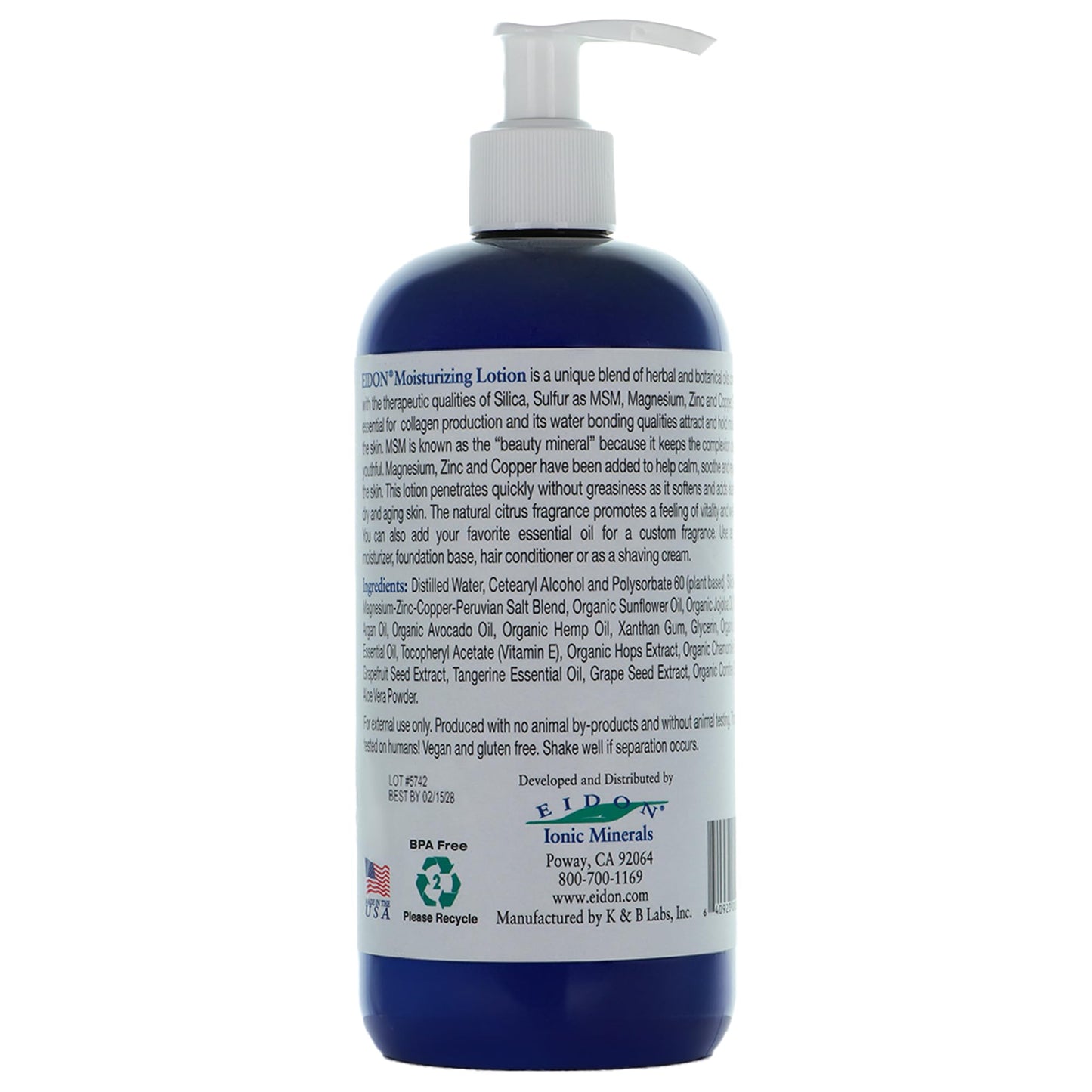 Eidon Mineral Enriched Moisturizing Lotion - Silica & Magnesium Lotion, MSM Relief Cream for Face, Body, & Feet, Moisture for Dry Skin Care, Natural Beauty & Personal Care Eidon Ionic Minerals