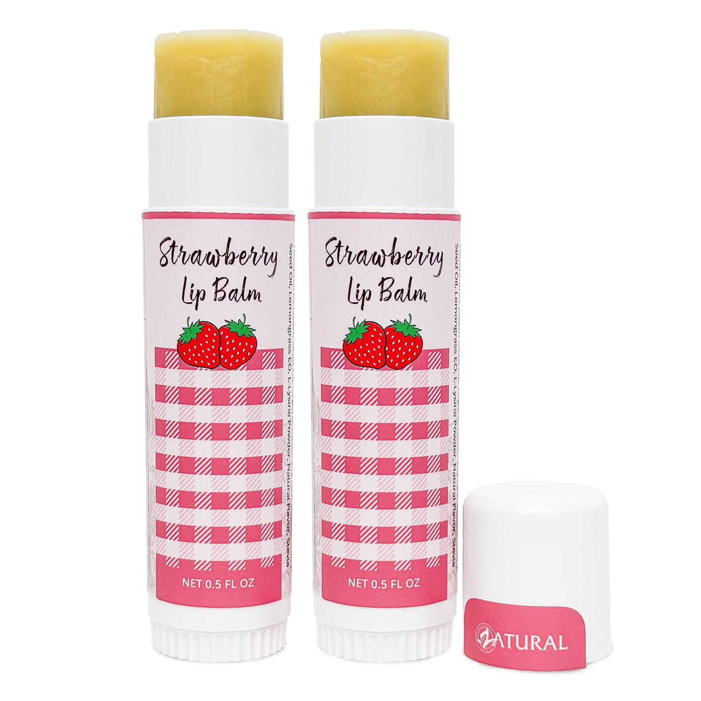 Zatural Strawberry Lip Balm with Shea Butter, Jojoba Oil, Lysine Large 0.5oz - Plant-Based Moisture with Rosehip and Vitamin E - Travel Friendly Beauty and Personal Care Zatural