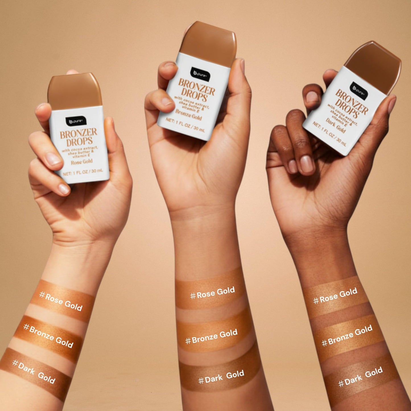 b.pure Moisturizing Bronzer Drops | Original Bronze Gold | Tinted Face & Skin Glow Enhancer | 1 oz, 3-Pack Beauty & Personal Care b.pure