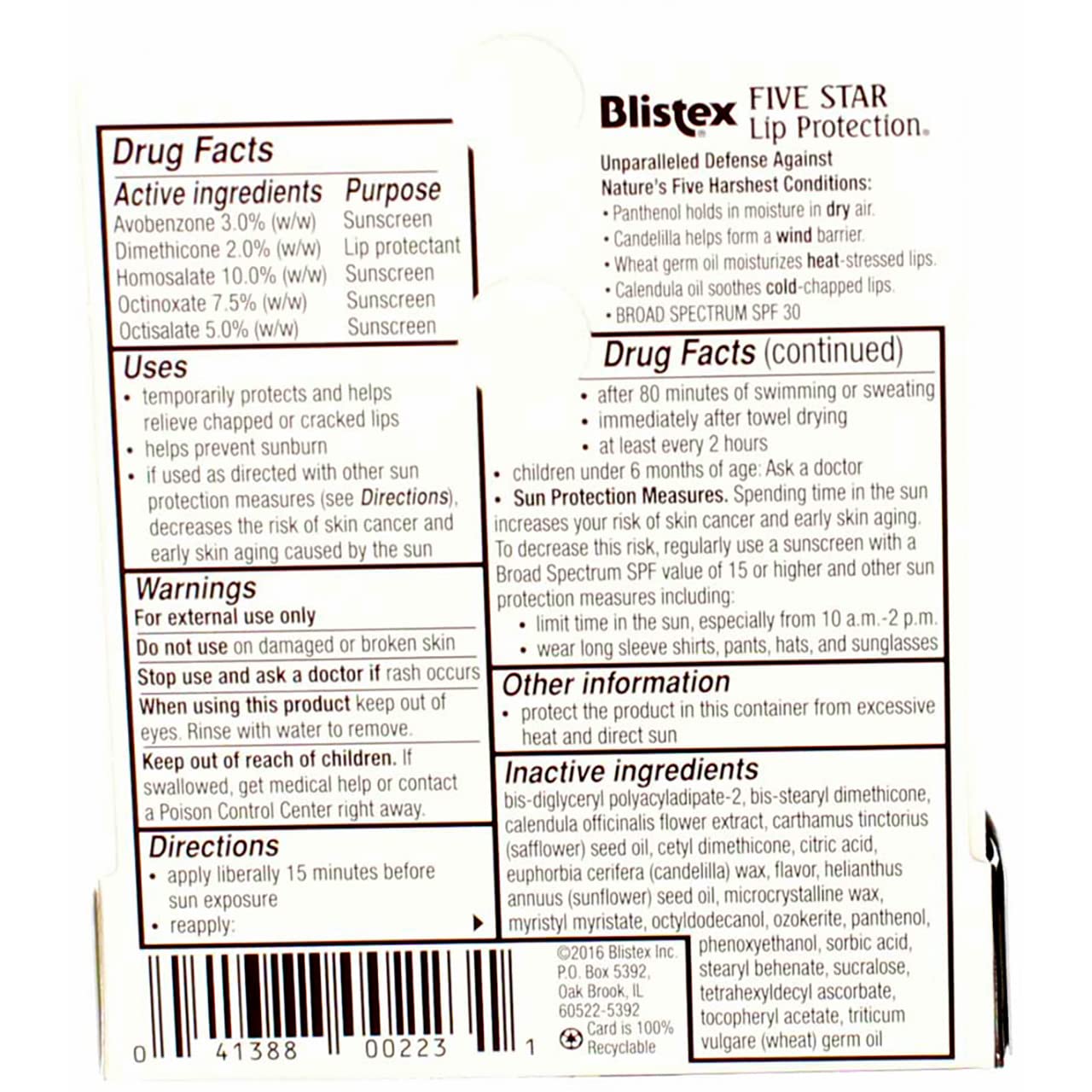 Blistex Five Star Lip Protection Lip Protectant/Sunscreen SPF 30 - Pack of 4 Beauty and Personal Care Blistex
