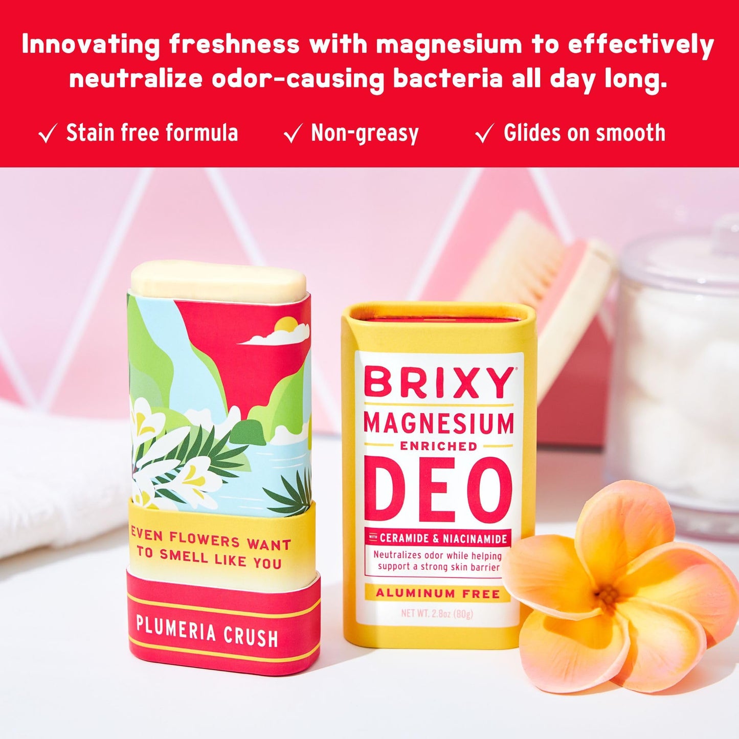 BRIXY Magnesium Deodorant, Ceramide & Niacinamide, Aluminum Free, Baking Soda Free, Plastic Free Packaging, Vegan and Certified Cruelty Free, Patent Beauty and Personal Care BRIXY