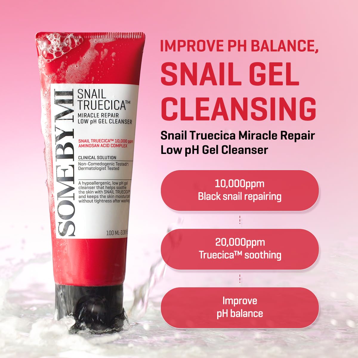SOME BY MI Snail Truecica Miracle Repair Low pH Gel Cleanser - 3.38Oz, 100ml - Made from Snail Mucin for Sensitive Skin - Daily Face Wash for Deep Beauty & Personal Care SOME BY MI