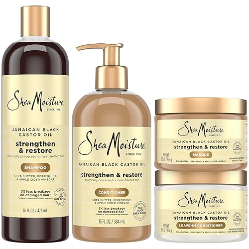 SheaMoisture Jamaican Black Castor Oil Strengthen & Restore Hair Repair Shampoo, Conditioner, Masque + Leave-In Conditioner Bundle Beauty & Personal Care SheaMoisture