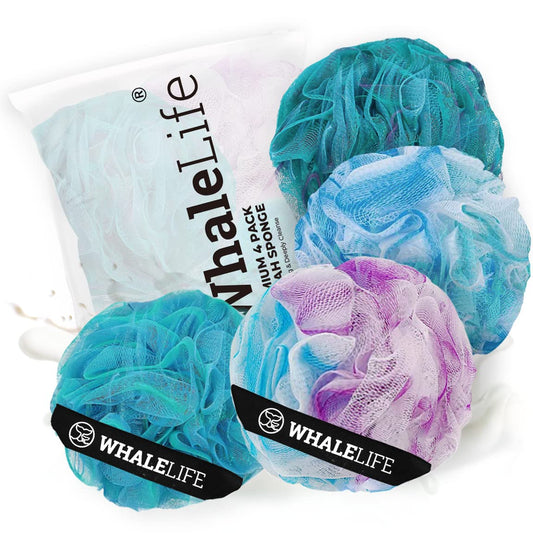 Loofah Sponge Bath Sponge for Women Men 4 Pack (Blue Conbine) Beauty & Personal Care WhaleLife