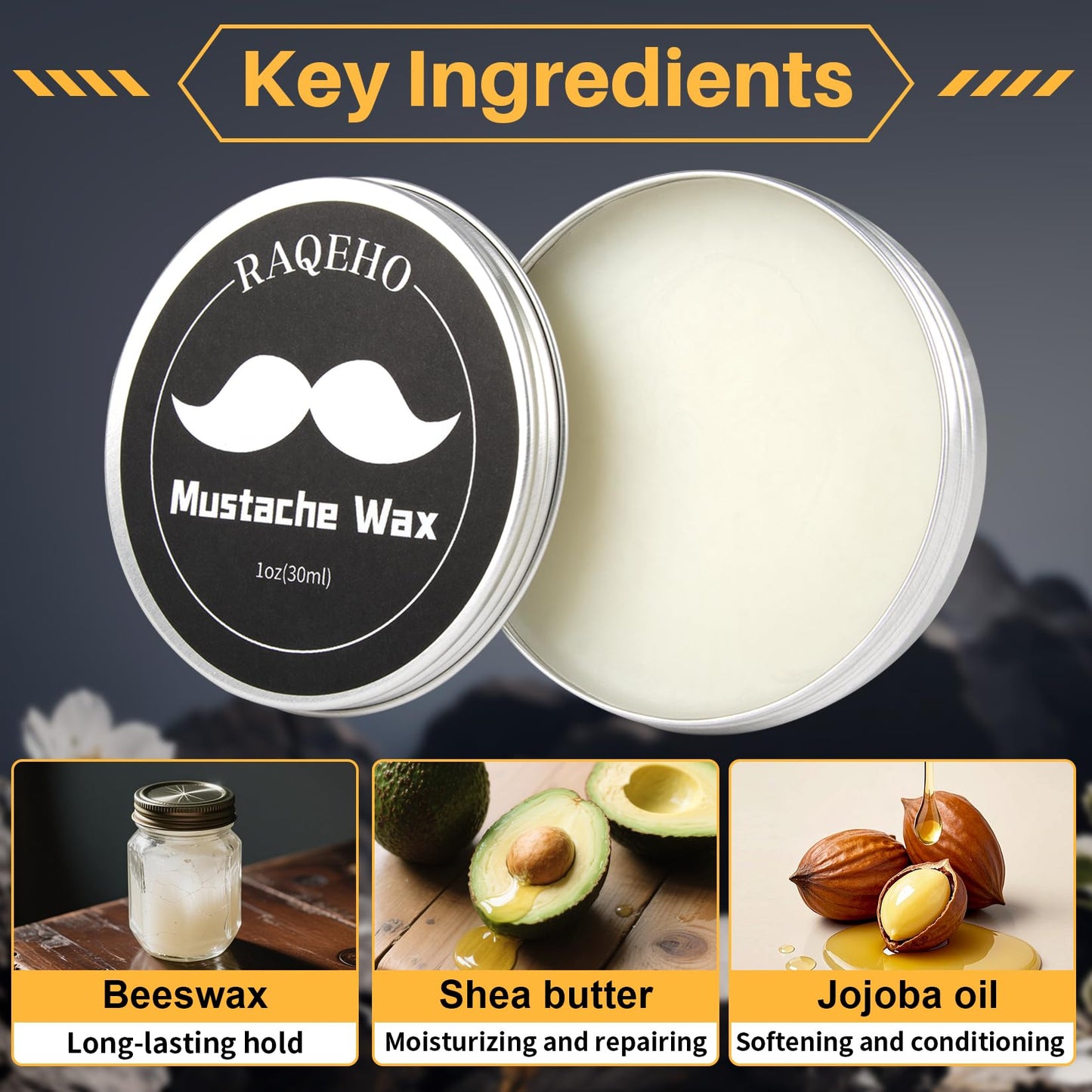 RAQEHO 1oz Mustache Wax For Men - Unscented Strong Hold Moustache Beard Wax Styling Paste Thickener Grooming Balm Cera Para Barba De Hombre Beauty and Personal Care RAQEHO