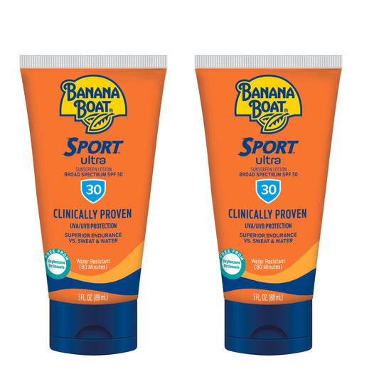 Banana Boat Sport Ultra Sunscreen Lotion SPF 30, Travel Size 3oz Twin Pack, Sweat & Water Resistant Sunblock for Active Lifestyle(Pack of 2) Beauty & Personal Care Banana Boat