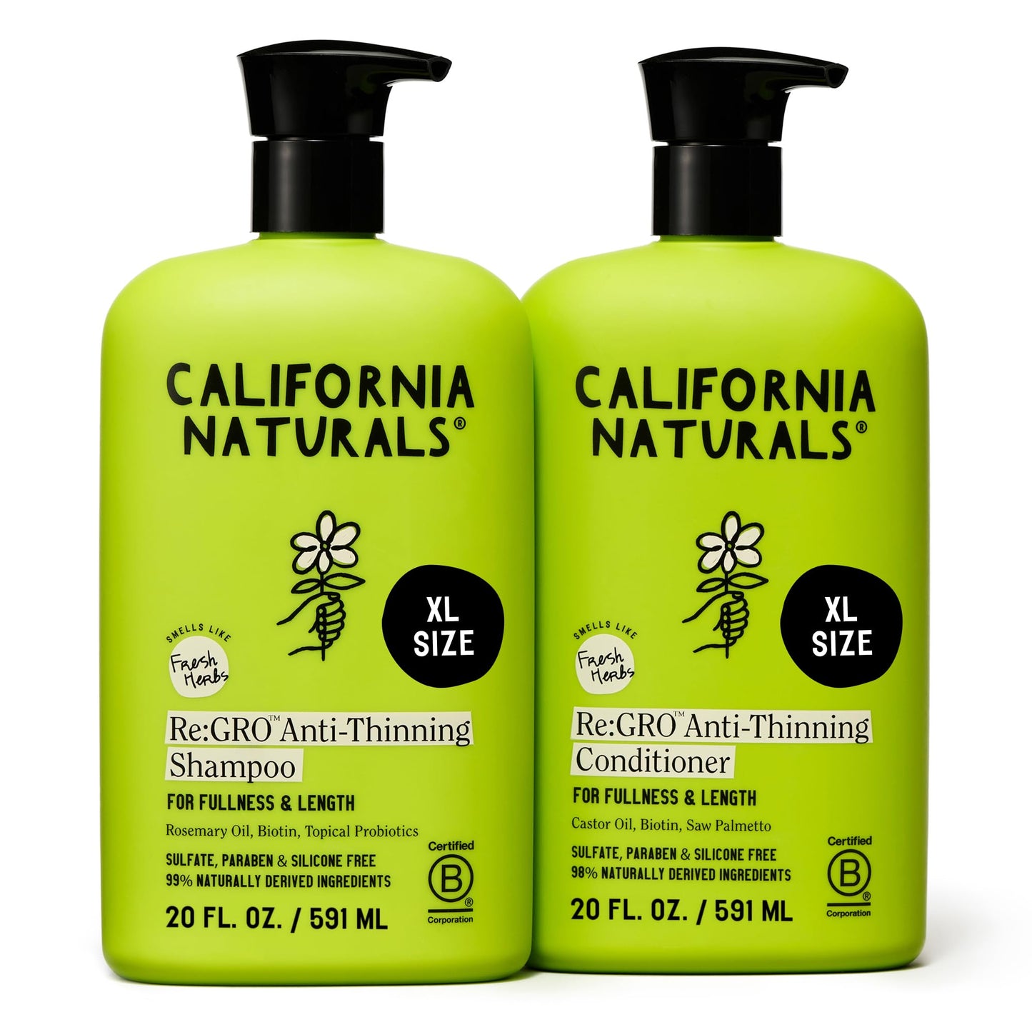 California Naturals Re:GRO Anti-Thinning Shampoo & Conditioner Set, Biotin, Caffeine & Rosemary Oil, Hair Loss & Thinning Support for Women and Men Beauty & Personal Care California Naturals