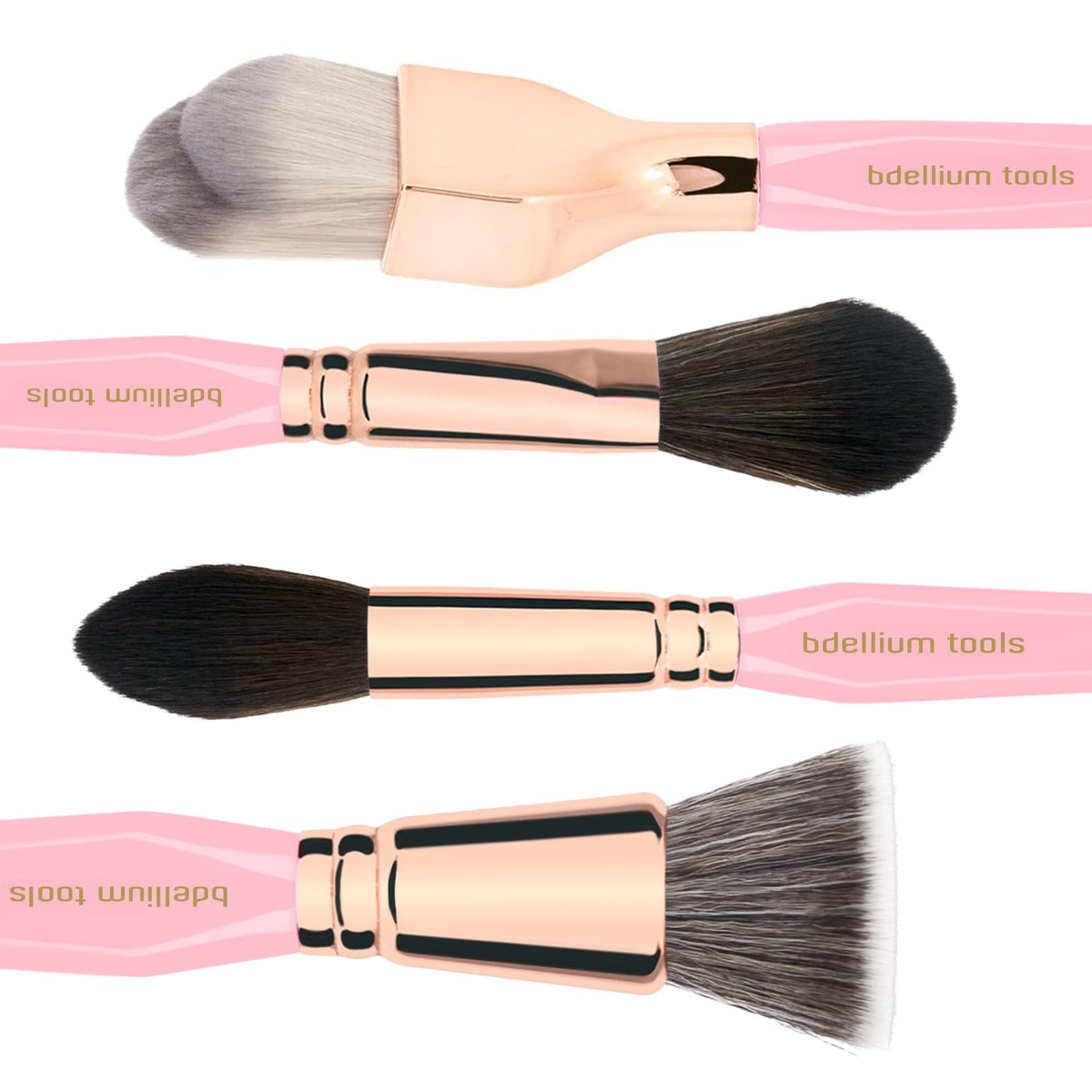 Bdellium Tools Pink Golden Triangle Face Makeup Brush Set - with Soft Synthetic Bristles and Rose Gold Brass Ferrule for a Flawless Appearance (Pink