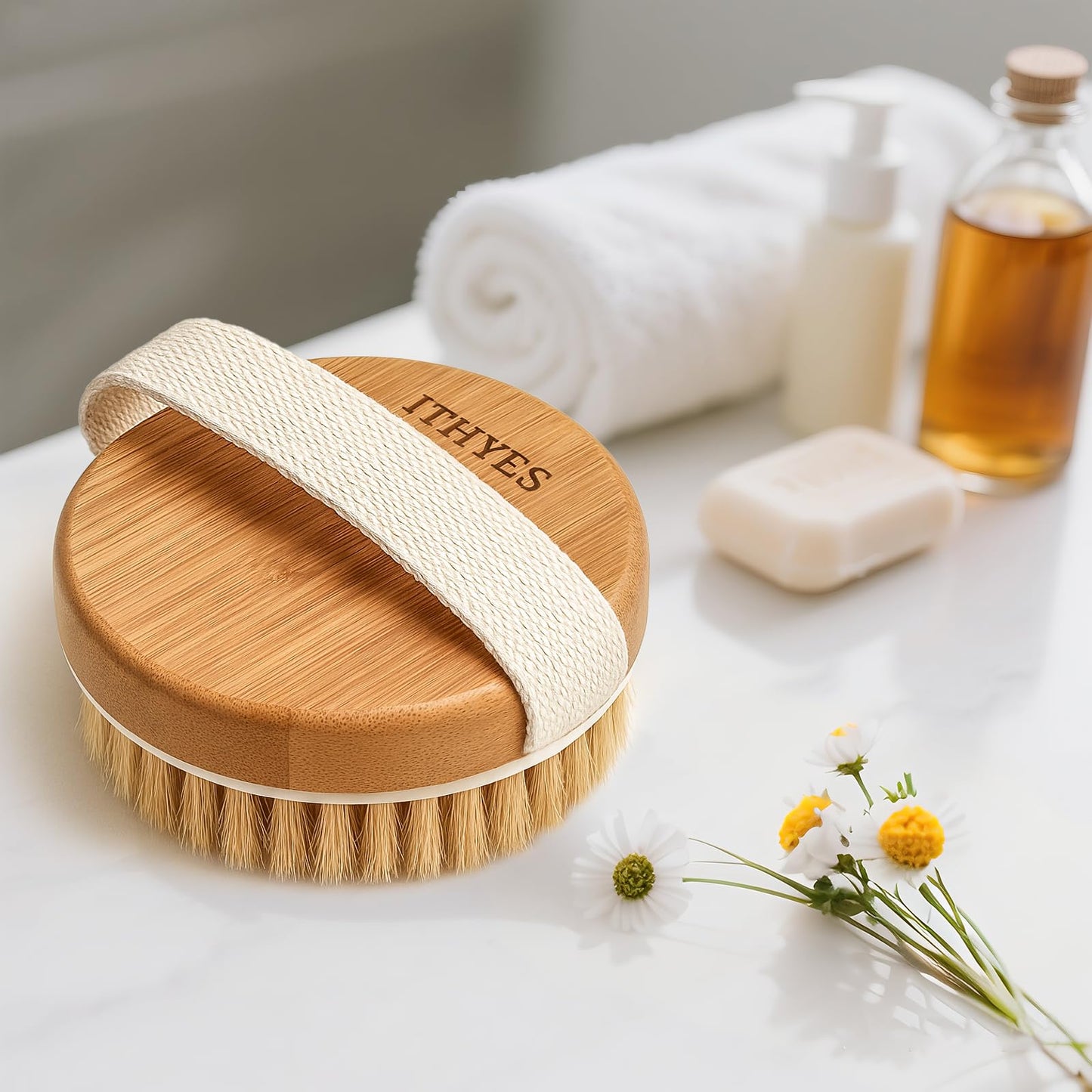Ithyes Body Brush Dry Brushing Bath Brush Gentle Skin Exfoliate Massage Scrub 100% Nature Boar Bristles Bamboo Wood Improve Blood Circulation Wet Beauty & Personal Care Ithyes