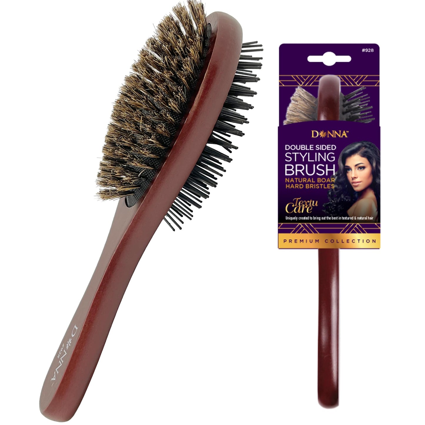 Donna Double Sided Styling Brush for Women - 100% Boar Bristles, Cushioned Wooden Detangling Brush for Wet Hair Beauty & Personal Care DONNA