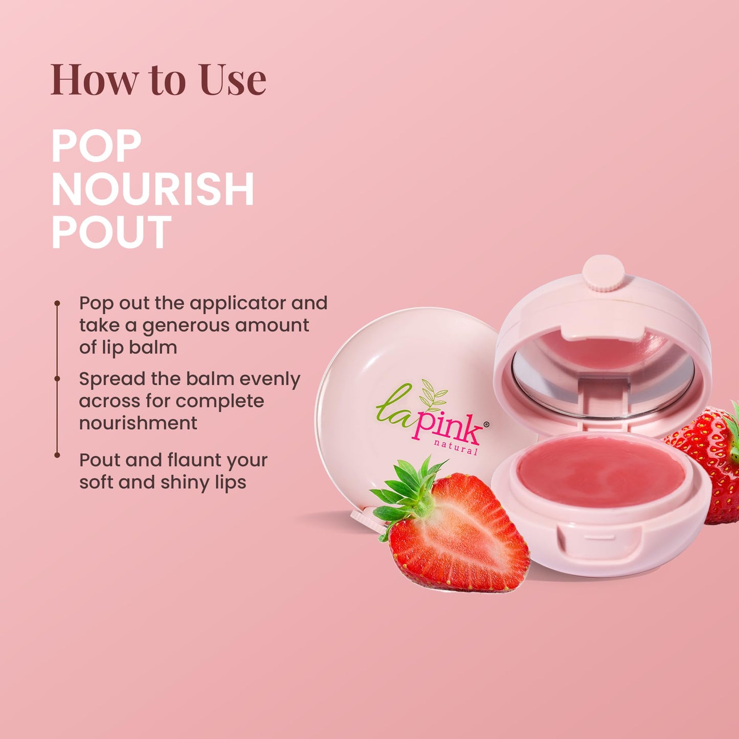 La Pink Strawberry Natural Tinted Lip Balm with Shea & Kokum Butter - Nourished & Soft Lips - 100% Microplastic Free Formulation - 15 gms Beauty and Personal Care La Pink