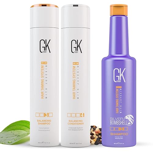 GK HAIR Balancing Shampoo and Conditioner Duo (300ml) Set with Silver Bombshell Shampoo (280ml) - Hair Care Kit for Blonde Toning, Hydration Beauty & Personal Care GK HAIR