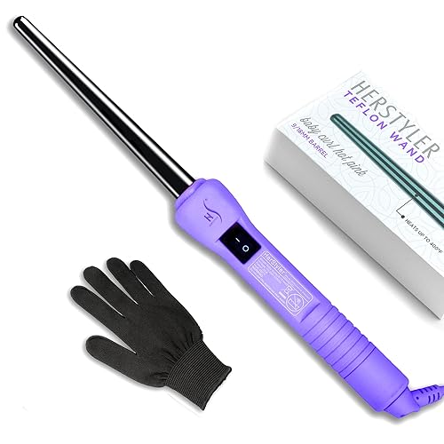 HerStyler Baby Curls Mini Curling Iron, 9mm to 13mm Tapered Barrel, Thin Curling Wand with Dual Voltage, For Crowned Curls, Purple Beauty & Personal Care HerStyler