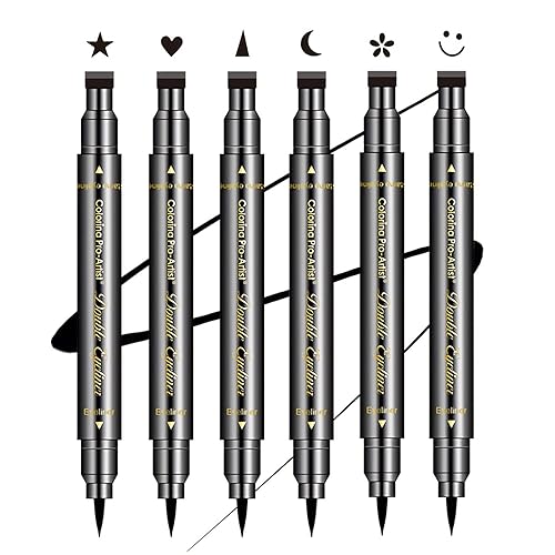 SUMEITANG 6 Pcs Double-headed Eyeliner Stamps Set Black Liquid Eye Liner Pen With Star,Moon,Heart,Flower,Smiley,Triangle Stamp Stencils Shapes Beauty & Personal Care SUMEITANG