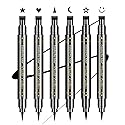 SUMEITANG 6 Pcs Double-headed Eyeliner Stamps Set Black Liquid Eye Liner Pen With Star,Moon,Heart,Flower,Smiley,Triangle Stamp Stencils Shapes Beauty & Personal Care SUMEITANG