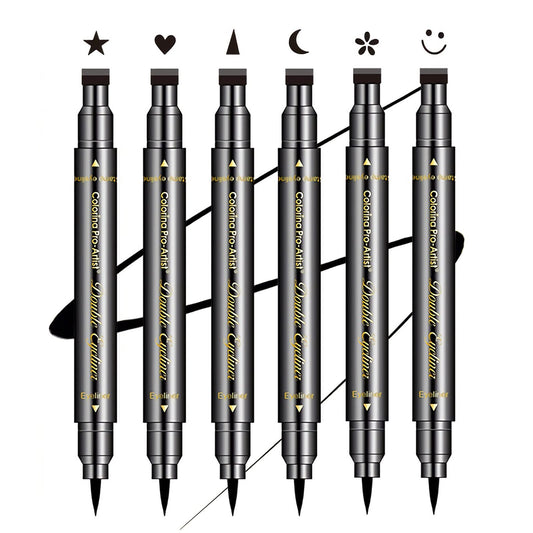 SUMEITANG 6 Pcs Double-headed Eyeliner Stamps Set Black Liquid Eye Liner Pen With Star,Moon,Heart,Flower,Smiley,Triangle Stamp Stencils Shapes Beauty & Personal Care SUMEITANG