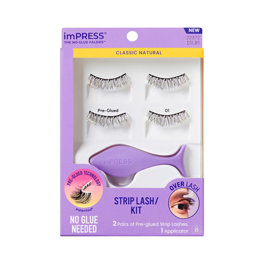 KISS imPRESS Strip Lash Kit Multipack Kit Pre-Glued Strip Lashes Kit, Classic Natural, Black, 2 Pairs False Eyelashes