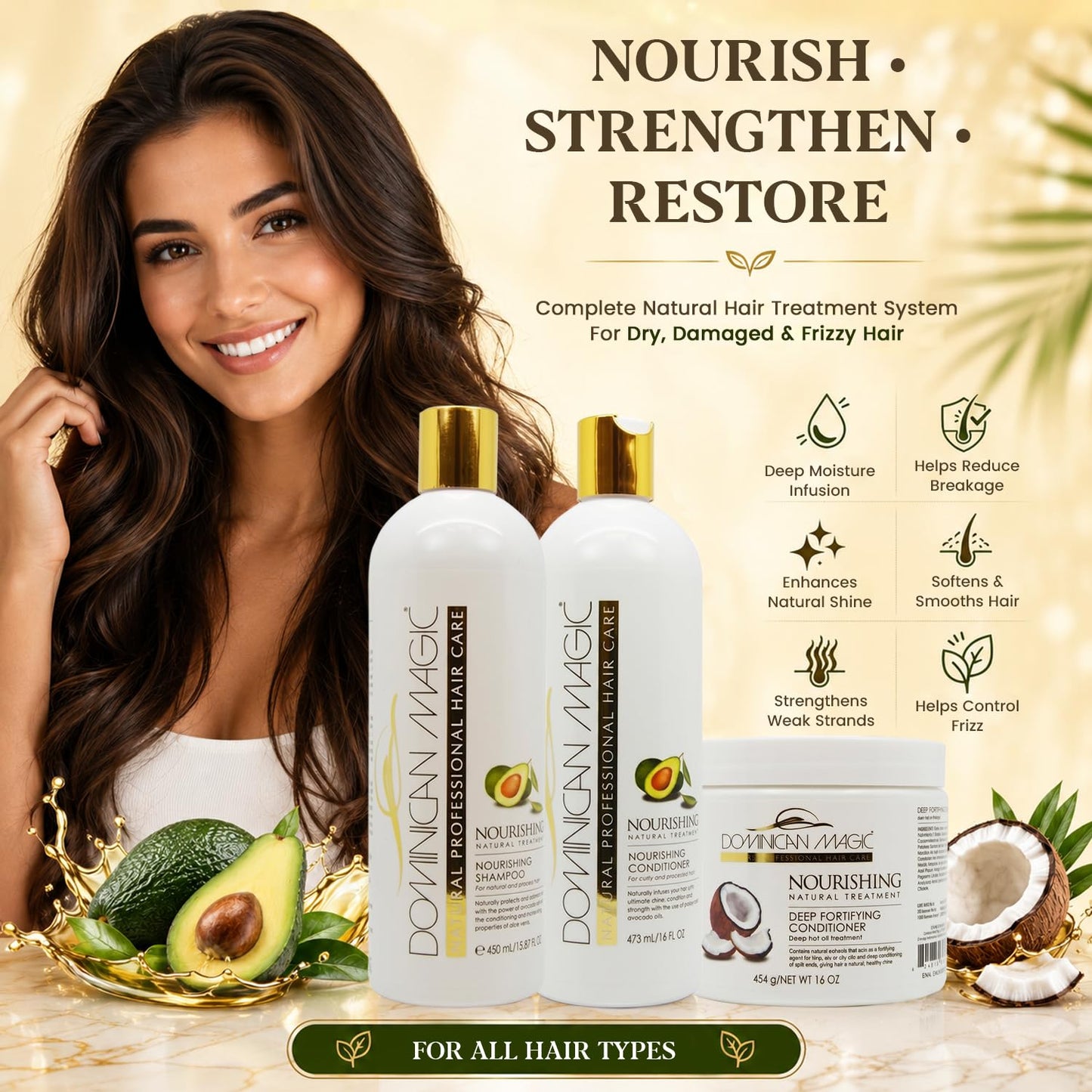 Dominican Magic Nourishing Shampoo & Conditioner Set - Hydrating Shampoo & Conditioner for Dry, Damaged Hair with Avocado & Coconut- Strengthens Beauty & Personal Care DOMINICAN MAGIC