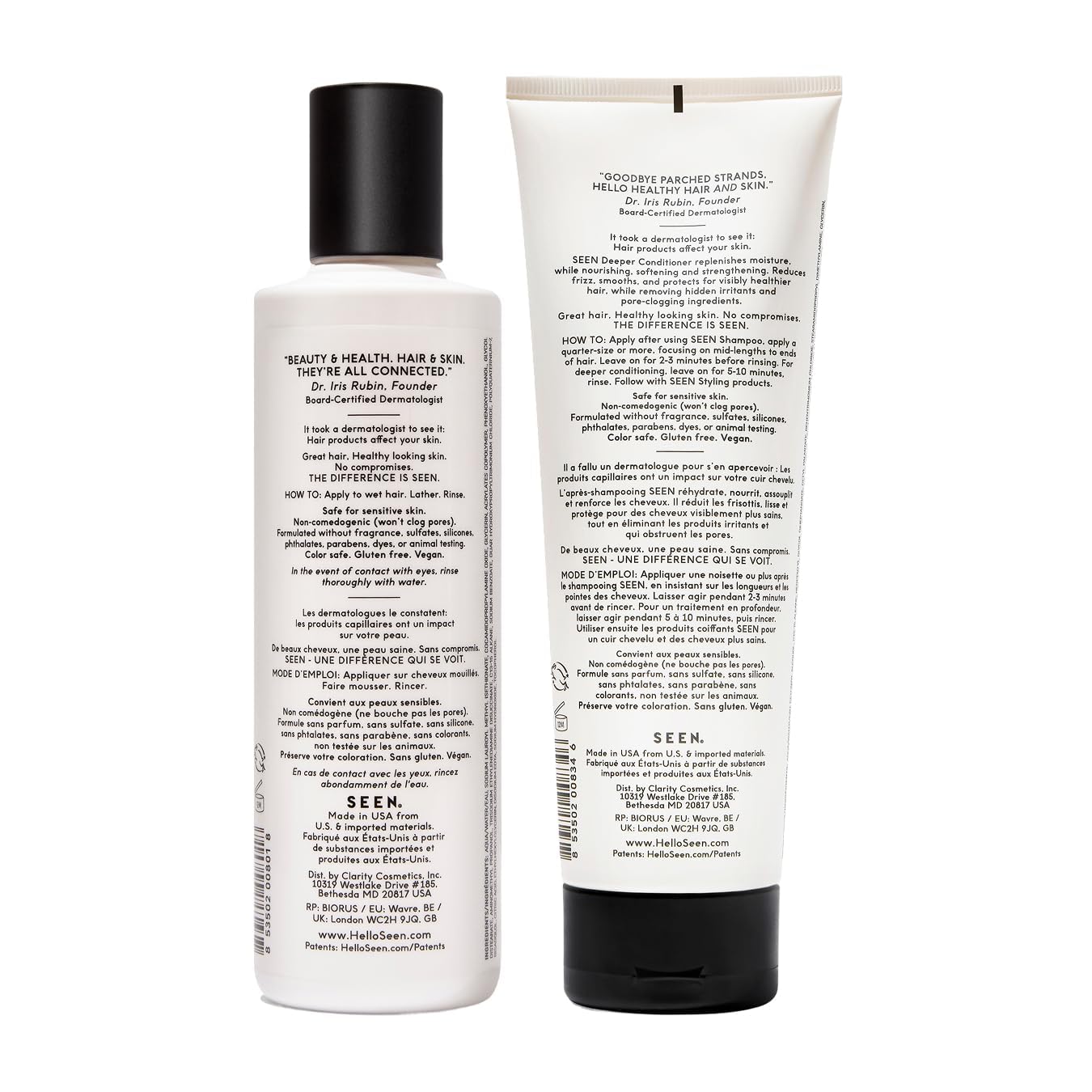 SEEN Shampoo & Deeper Conditioner Bundle, Fragrance Free - Non-Comedogenic Hair Care Set, Dermatologist-Developed, Safe for Sensitive, Eczema Beauty & Personal Care SEEN