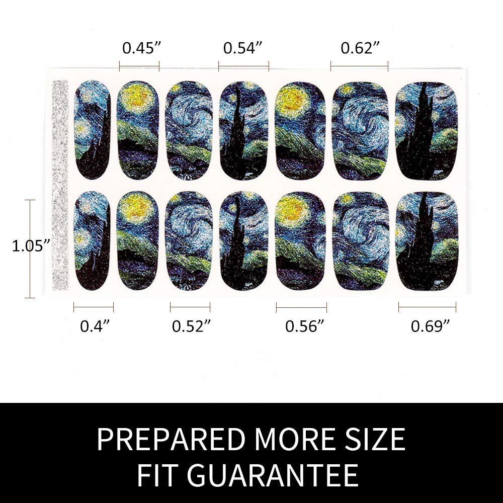 3D Van Gogh's Starry Night Fullnail Stickers, Full Nail Starry Sky Art Gel Nail Polish Sticker Decals, Shimmery Glittery, Long Lasting, Easy to Apply Beauty & Personal Care BlueZOO