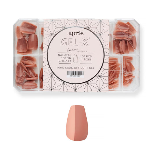 Apres Neutrals Gel-X Imani Box Of Nail Tips, 11 Sizes 00-9, Soft Gel Tip Box (150pcs) (Natural Coffin Extra Short, 150)