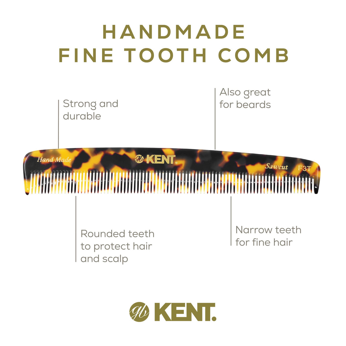 Kent F3TY Fine Tooth Comb for Hair Care, Parting Comb Combs for Men and Combs for Women, Dandruff Hair Comb, Kent Mens Combs for Hair Fine Teeth Comb