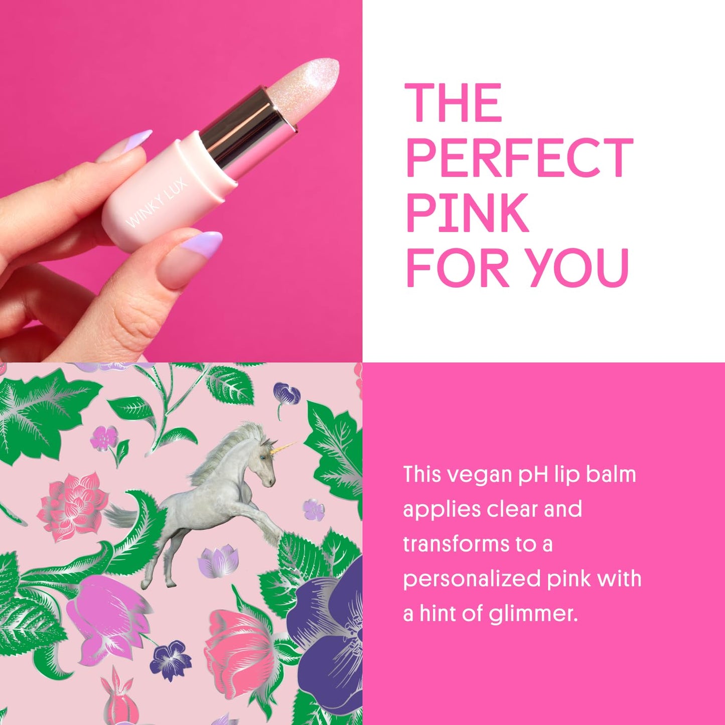 Winky Lux Unicorn Glimmer Balm -Hydrating ph Lip Balm, Natural Pink Tint with pH Color Changing, Moisturize & Soften Lips While Leaving Sheer Pink Beauty & Personal Care Winky Lux