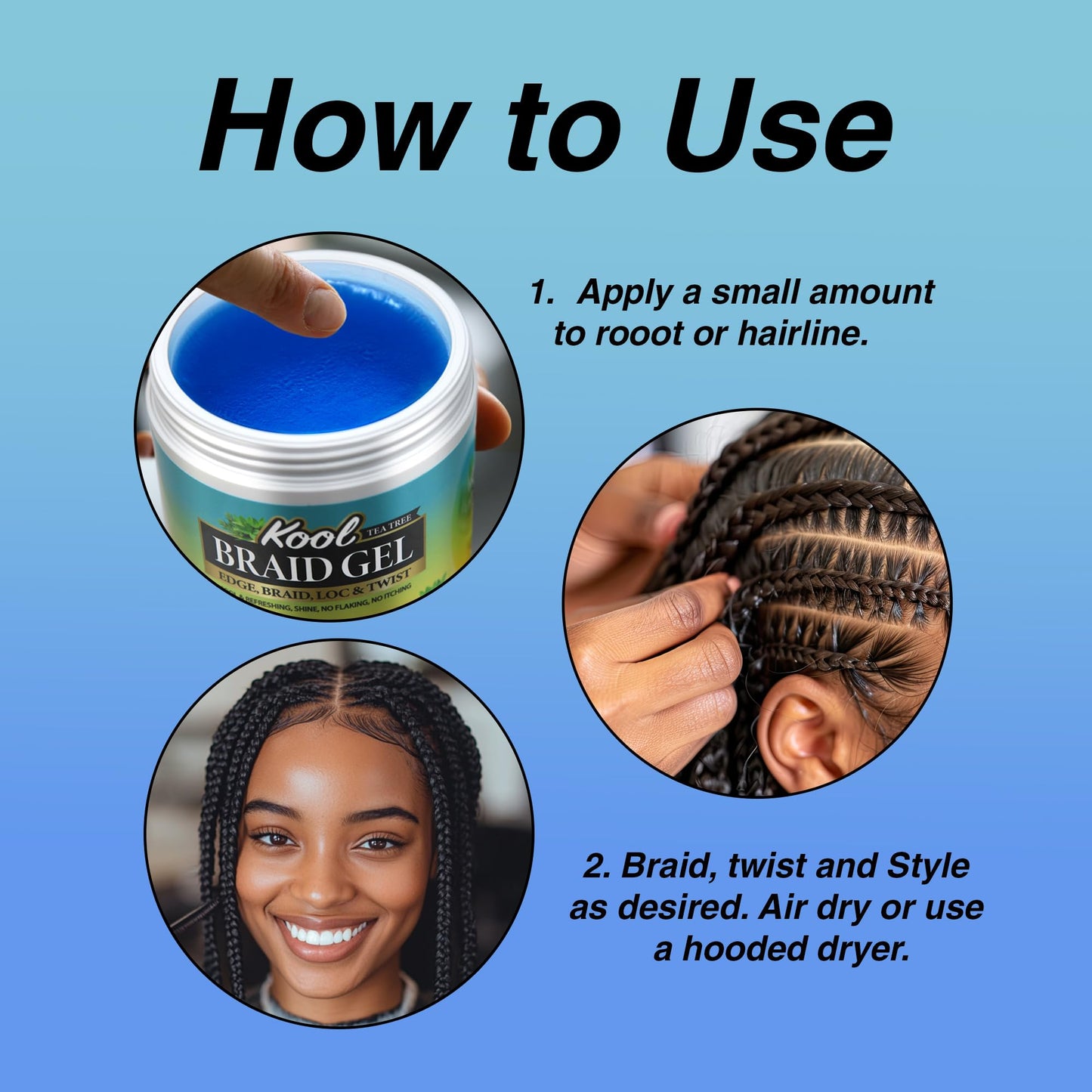 BELLATIQUE KOOL Braiding Gel Maximum Hold for LOC & Twist - No Flaking, No Whitening, Fast Drying, High Shine, Cool & Refreshing, Long Lasting Hold (5 Beauty & Personal Care BELLATIQUE