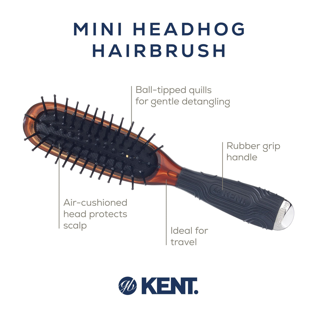 Kent Minihog Detangler Brush, Anti Static Hair Brush with Rounded Nylon Bristles for All Hair Types, Travel Brush with Ergonomic Grip for Easy Styling