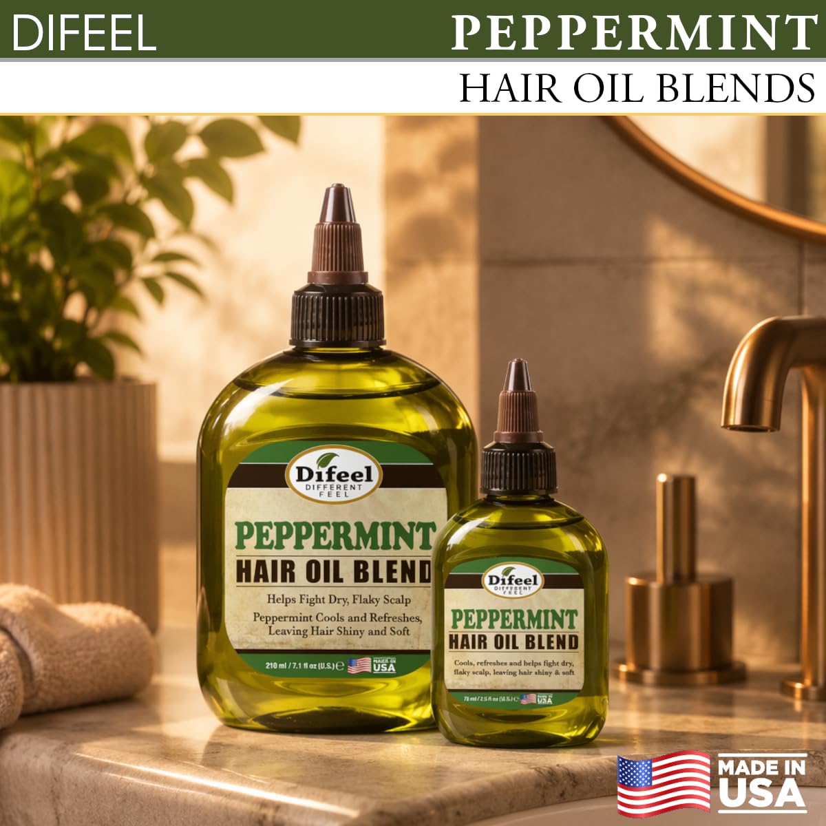 Difeel Peppermint Hair Oil Blend 7.1 Ounce - For Dry & Flaky Scalp, Cools & Refreshes Hair, Leaves Hair Shiny & Soft, Provides Immediate & Long