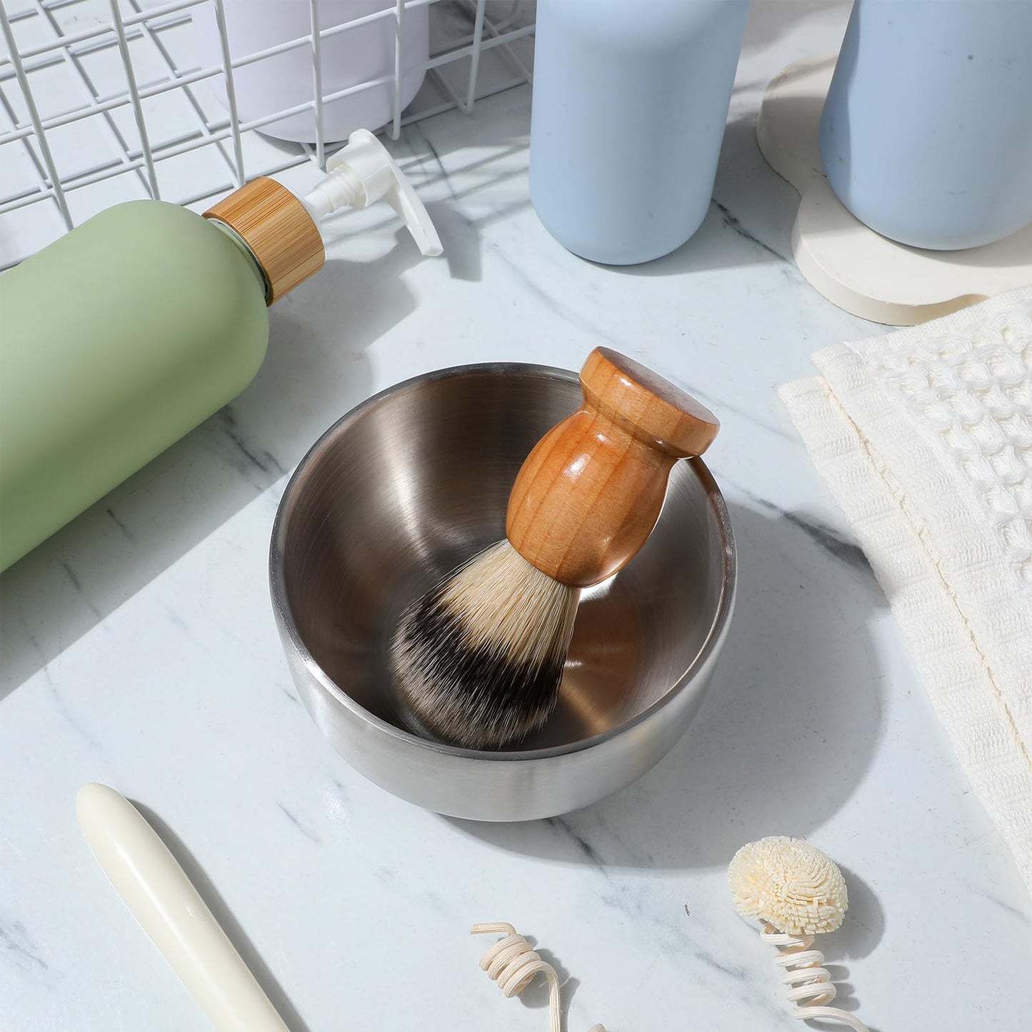 SEWACC Metal Shaving Bowl for Men Stainless Steel Shaving Soap Bowl with Lid Bathroom Tool Household Beard Accessories Beauty and Personal Care SEWACC