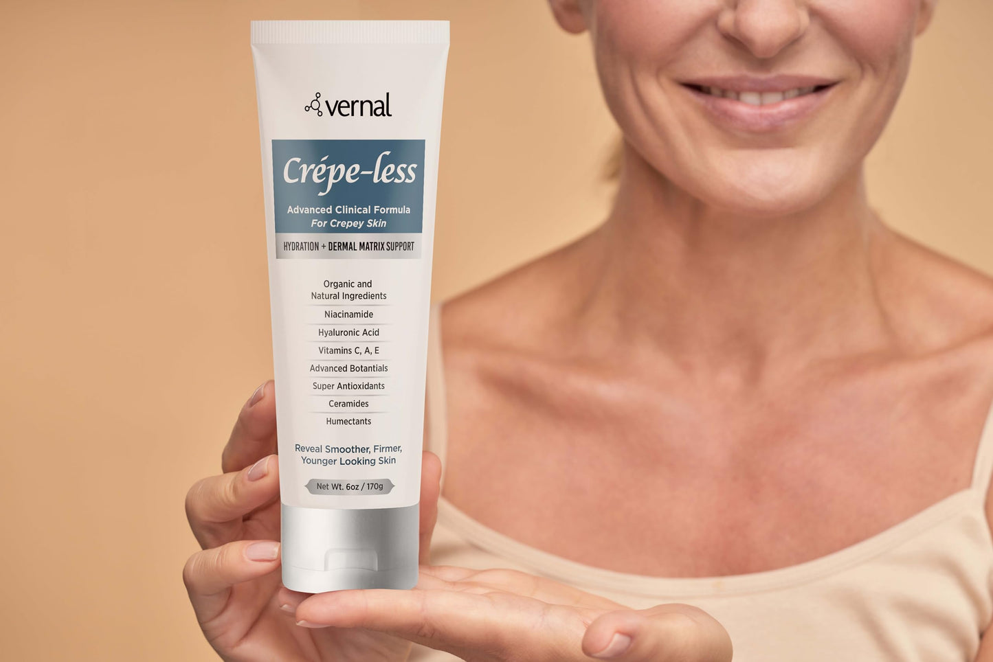 Vernal Crepe-less skin firming cream to reduce crepey arms, neck & hands. Organic tightening cream to reduce thin dry wrinkled skin. Best moisturizer Beauty & Personal Care Vernal