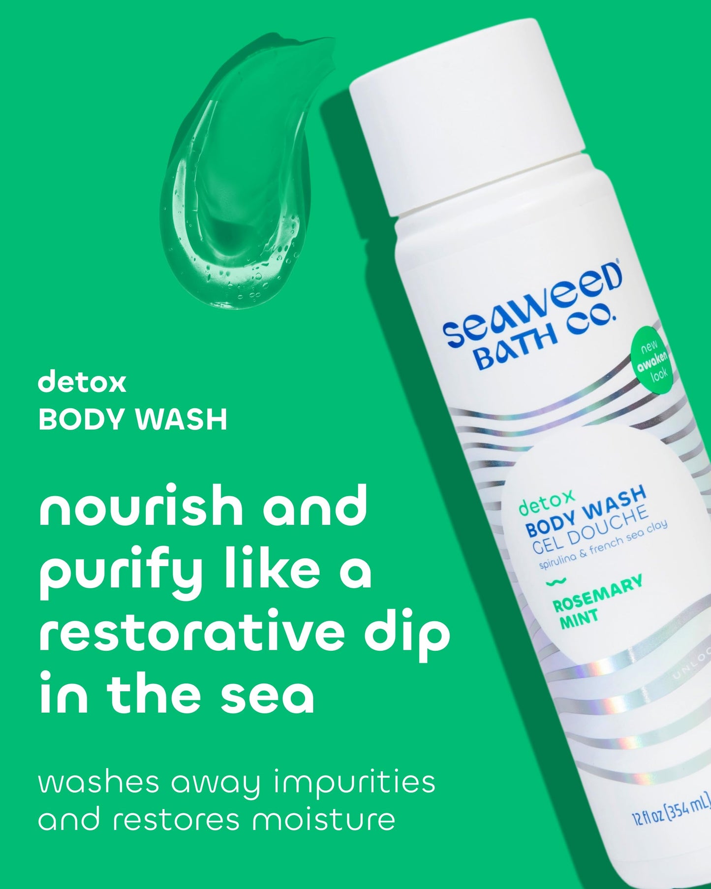 Seaweed Bath Co. Detox Body Wash, Rosemary Mint Scent, 12 Ounce, Shower Gel for Men & Women, Vegan, Paraben Free, Sulfate Free, Cruelty Free Beauty & Personal Care The Seaweed Bath Co.
