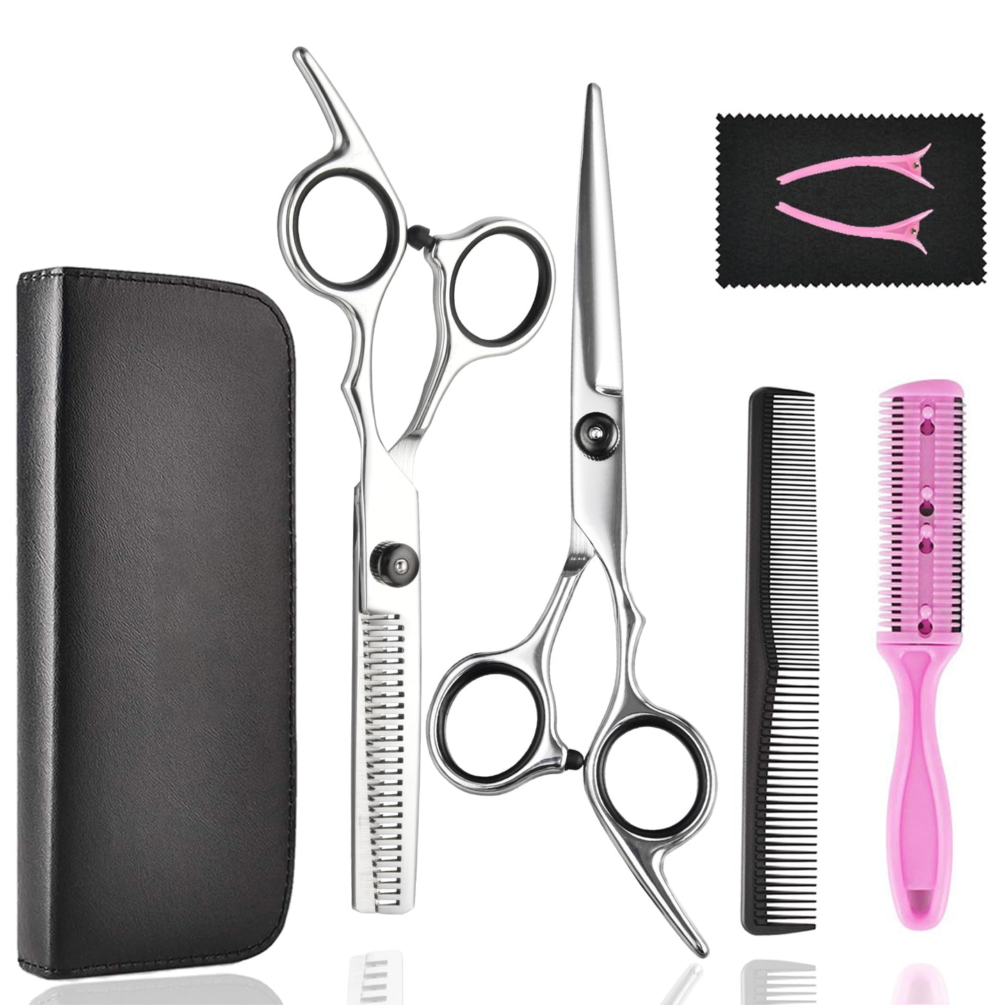 Hair Cutting Scissors Thinning Shears- Fcysy Professional Barber Sharp Hair Scissors Hairdressing Shears Kit with Haircut Accessories in Leather Case Beauty and Personal Care Fcysy Default Title