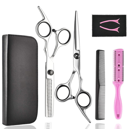 Hair Cutting Scissors Thinning Shears- Fcysy Professional Barber Sharp Hair Scissors Hairdressing Shears Kit with Haircut Accessories in Leather Case Beauty and Personal Care Fcysy Default Title