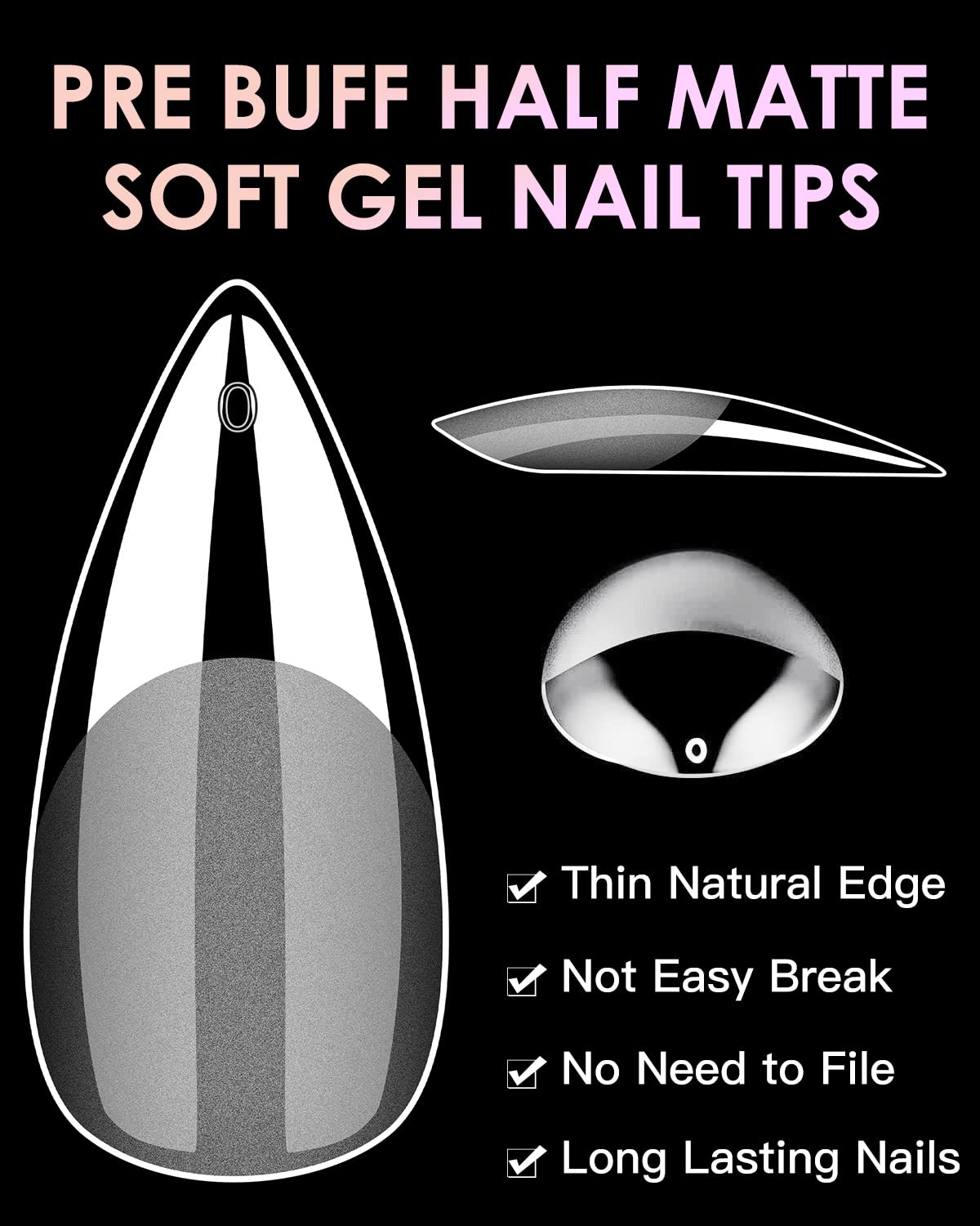 Soft Gel Nail Tips Medium Stiletto, 120PCS Pre Buff Full Cover Shaped Nail Extenison Tips Half Matte Gel Nail Tips BORNBYME Beauty & Personal Care BORNBYME