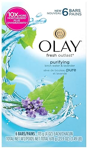 Olay Fresh Outlast Purifying Birch Water & Lavender Beauty Bar, 6 Count, 4 Ounce Beauty & Personal Care Olay