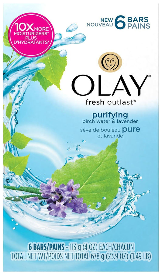 Olay Fresh Outlast Purifying Birch Water & Lavender Beauty Bar, 6 Count, 4 Ounce Beauty & Personal Care Olay