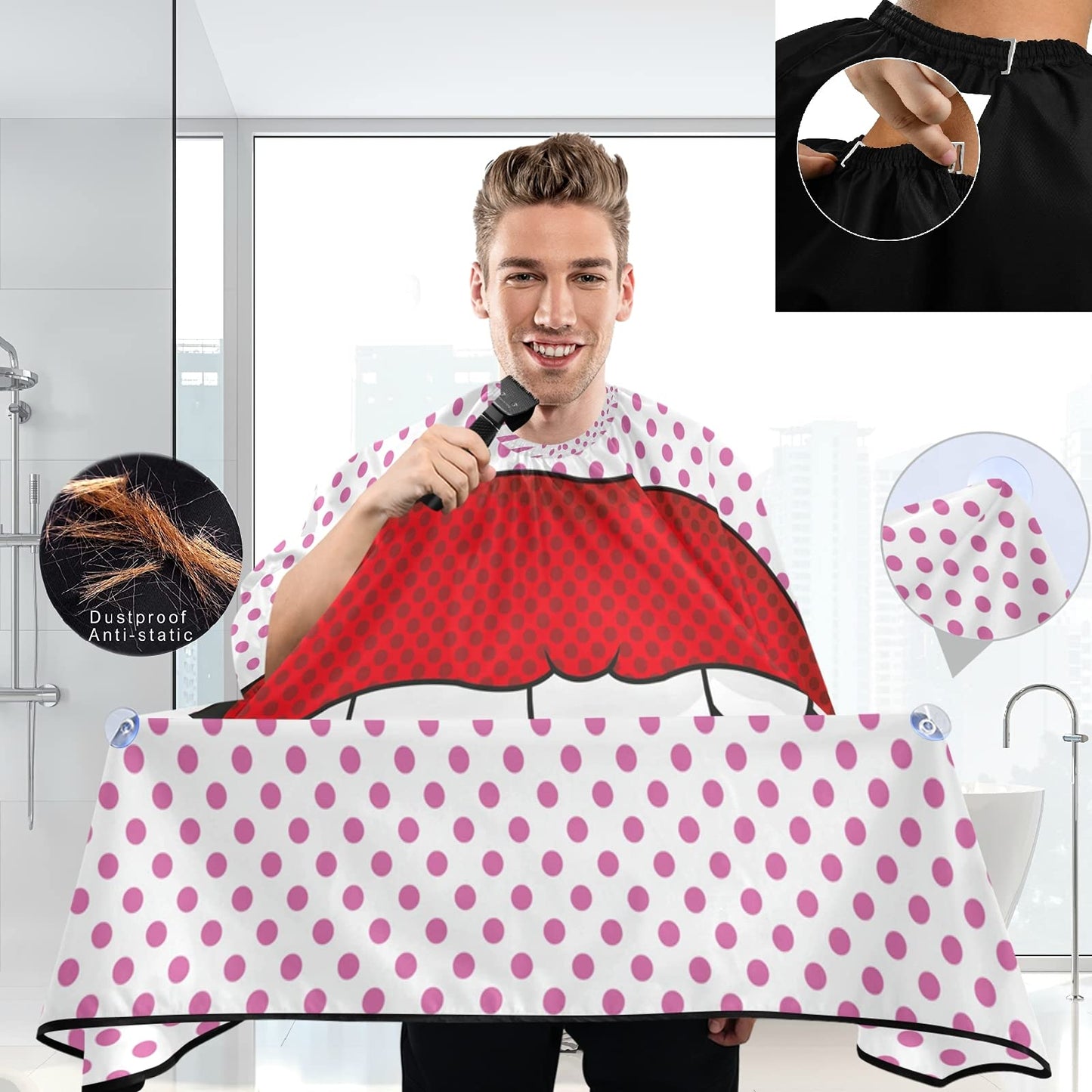 visesunny Barber Cape Sexy Lip Dot Polyester Hair Cutting Salon Cape Apron Anti-Static Haircut Water-Resistant Shaving Cloth Beard Shaving Bib Beauty and Personal Care visesunny