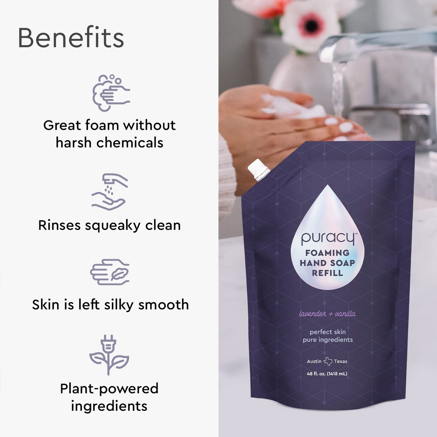 Puracy Foaming Hand Soap Refill - Plant-Powered Natural Hand Soap As Seen on TikTok, Non-Toxic, Sulfate-Free Liquid Soap, Moisturizing Foam Handwash Beauty & Personal Care Puracy