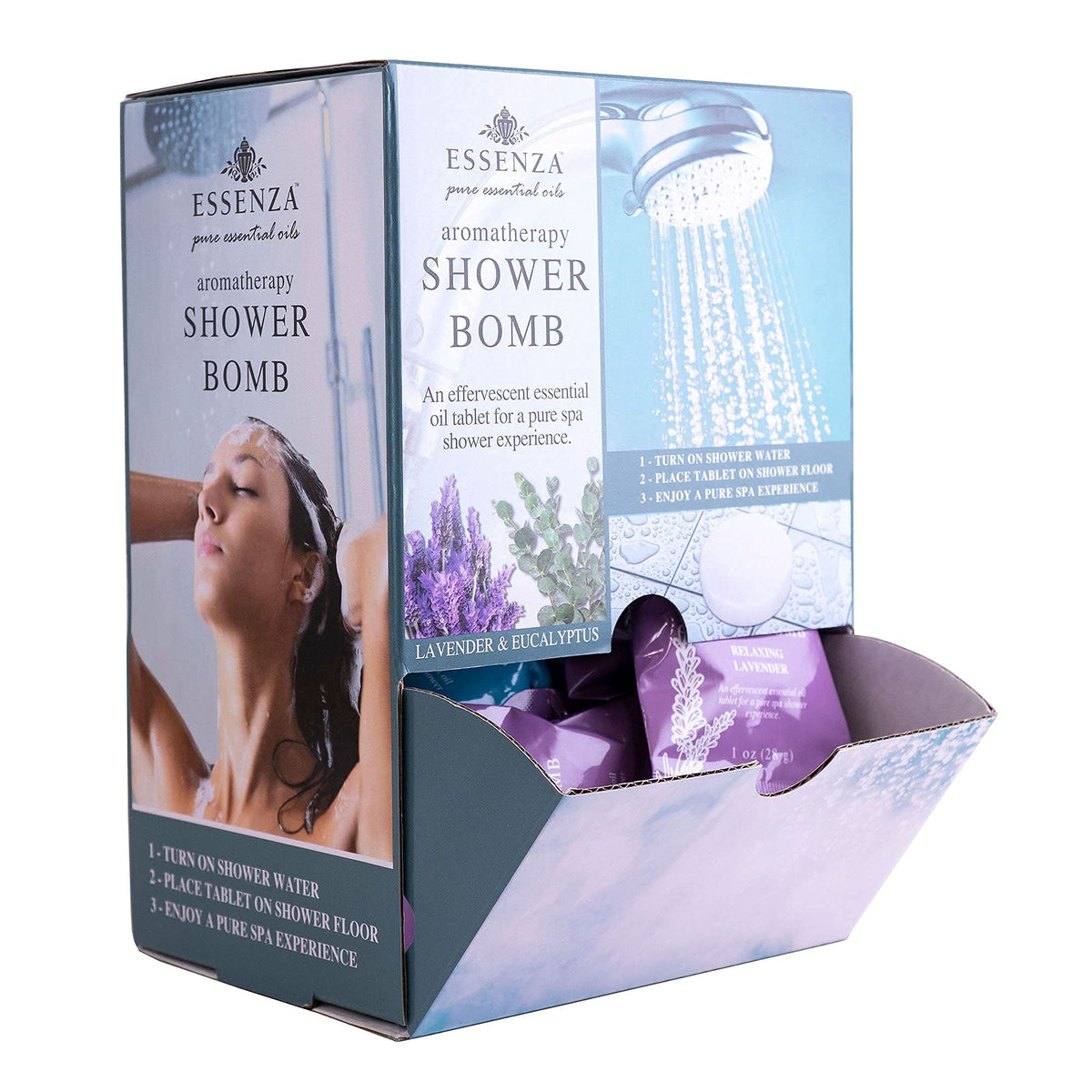 Essenza Shower Bombs 14pc Bin - Revitalizing Eucalyptus & Relaxing Lavender Aromatherapy Luxury Shower Bombs - Height 8.125” Width 5.5” Depth 4.125”… Beauty & Personal Care ESSENZA