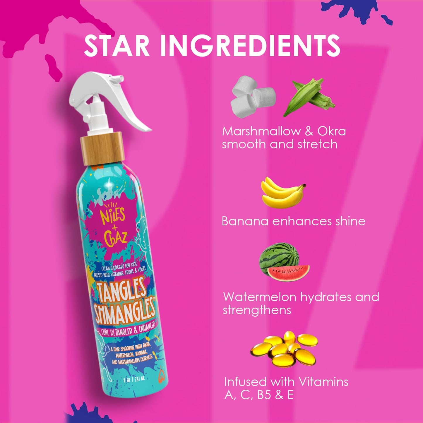 Niles + Chaz Tangles Shmangles Curly Hair Detangler Spray for Kids; Curl Enhancer, Hydrating Leave in Conditioner for Curly Hair Kids - Define Curls Beauty & Personal Care Niles + Chaz