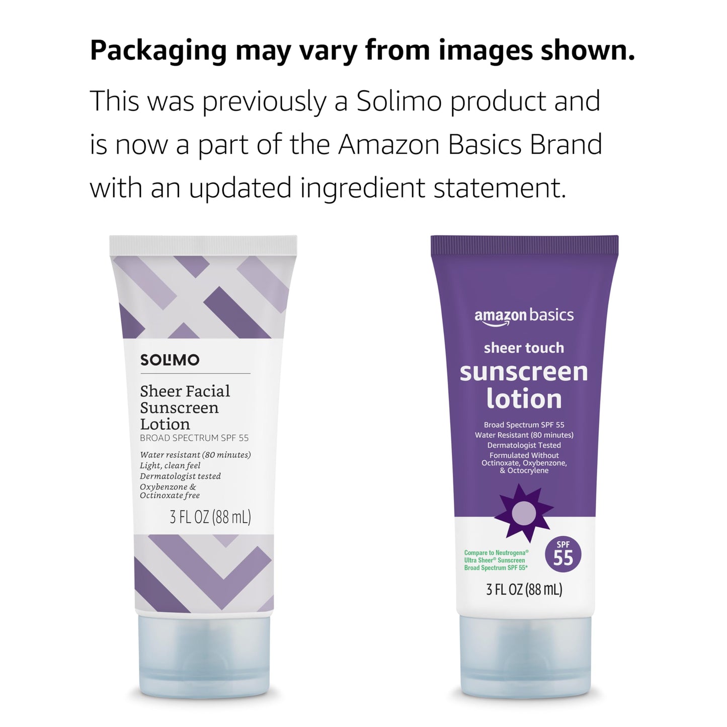 Amazon Basics Sheer Facial Sunscreen SPF 55, UVA/UVB Protection, Water Resistant (80min), Formulated without Octinoxate & Oxybenzone, 3 fl oz (Pack Beauty & Personal Care Amazon Basics