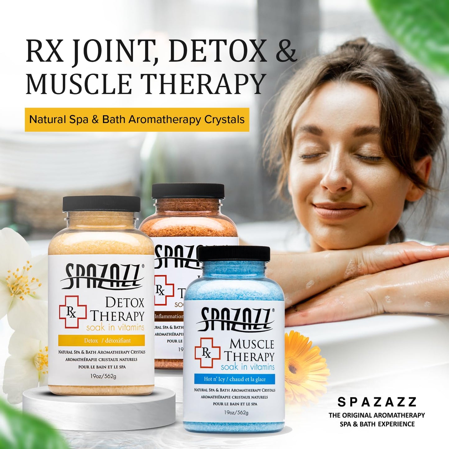 Spazazz Hot Tub Aromatherapy RX Muscle Detox Joint Bath Salt Crystals Bundle. Three Jars of 19oz Spazazz Hot Tub Crystals with Hot/Cold Towel Beauty and Personal Care Spazazz