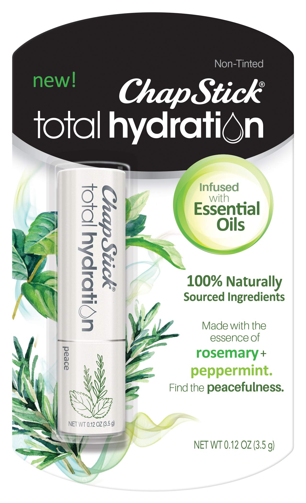 ChapStick Total Hydration Essential Oils Peace Lip Balm, Rosemary + Peppermint Lip Balm Tube, Lip Care - 0.12 Oz Beauty & Personal Care ChapStick