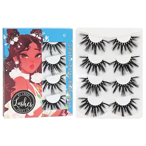 Losha 25mm Lashes 3D Faux Mink Lashes Fluffy Volume Eyelashes Thick Crossed Luxurious Soft Wispy Lashes Pack 4 Pairs Dramatic Eye Makeup (45A) Beauty & Personal Care Losha