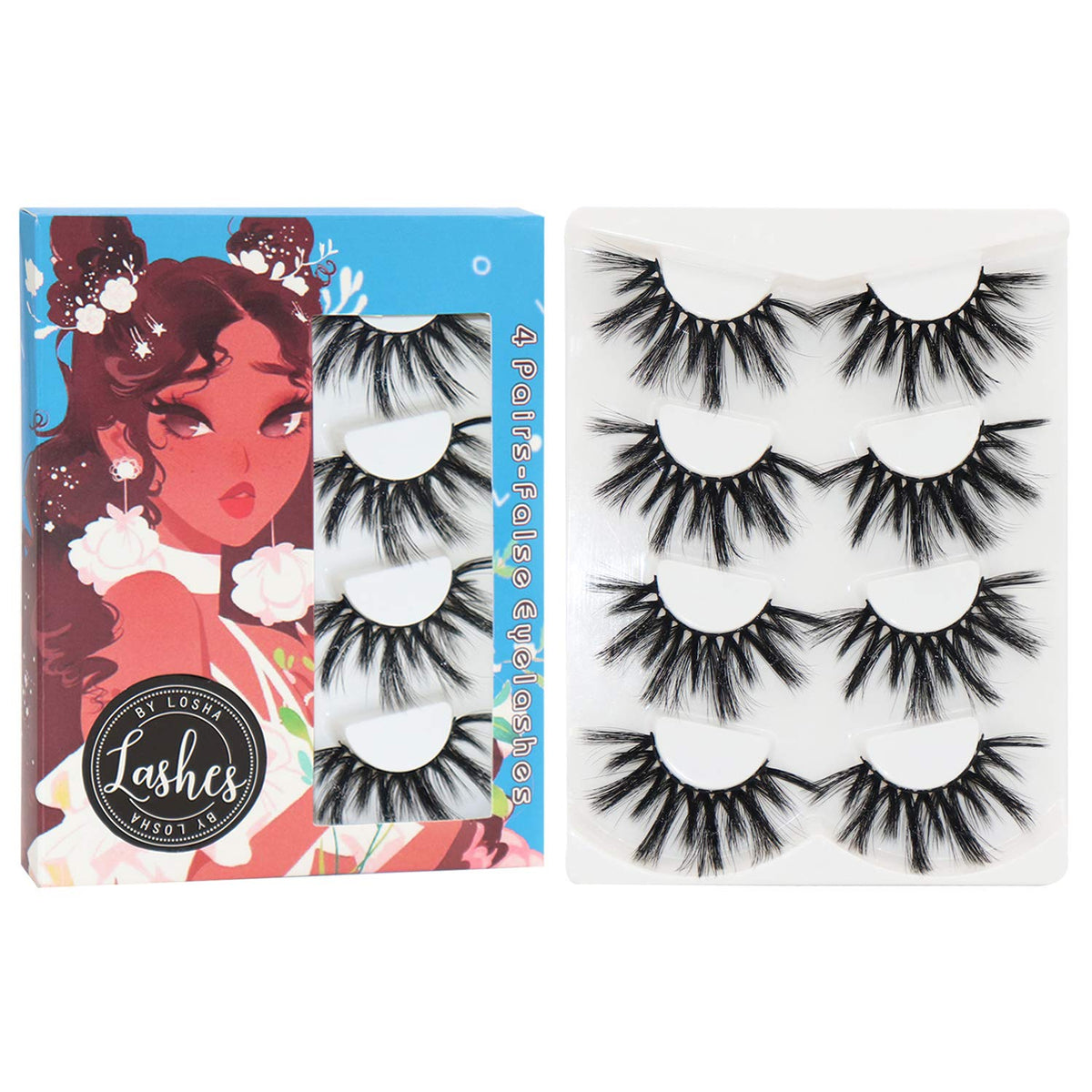 Losha 25mm Lashes 3D Faux Mink Lashes Fluffy Volume Eyelashes Thick Crossed Luxurious Soft Wispy Lashes Pack 4 Pairs Dramatic Eye Makeup (45A) Beauty & Personal Care Losha