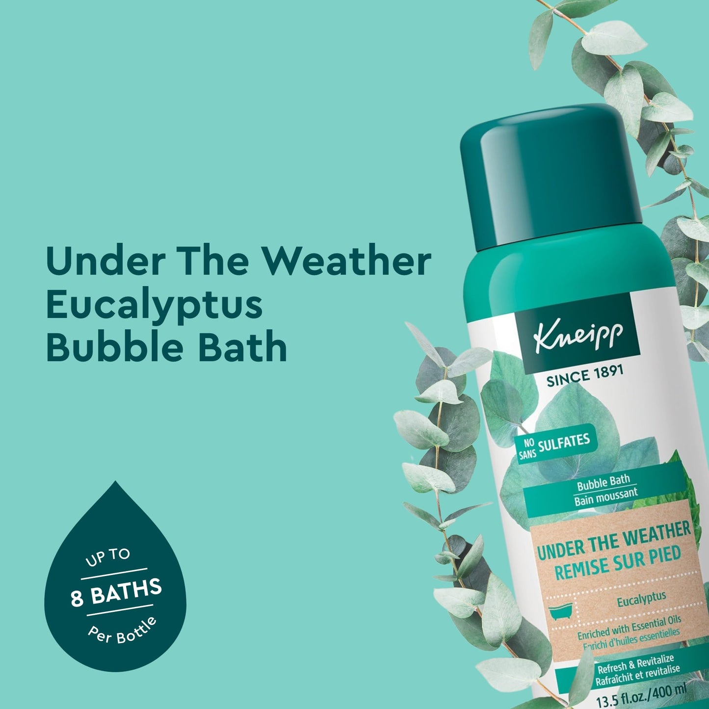 Kneipp Under the Weather Eucalyptus Aromatherapy Bubble Bath - Good for Respiratory Wellness - Vegan - Sulfate Free - 13.5 fl oz - Up to Eight Baths Beauty and Personal Care Kneipp