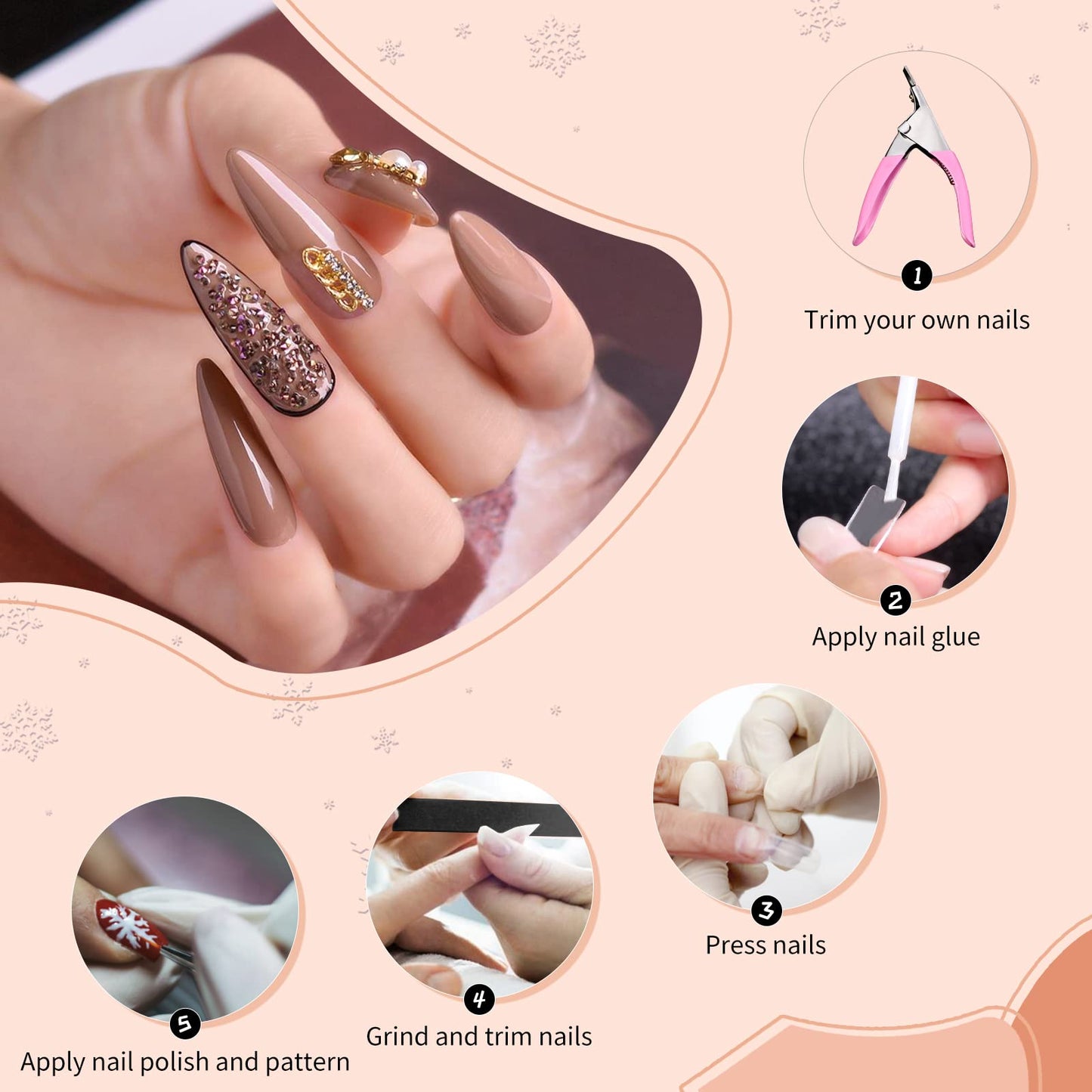 Abodhu Acrylic Natural Nail Tips Kit 500 Pcs French Tip Nails Set Square Half Cover False Nails with Glue, Files, Clipper, Storage Case, Nail Art Beauty & Personal Care Abodhu