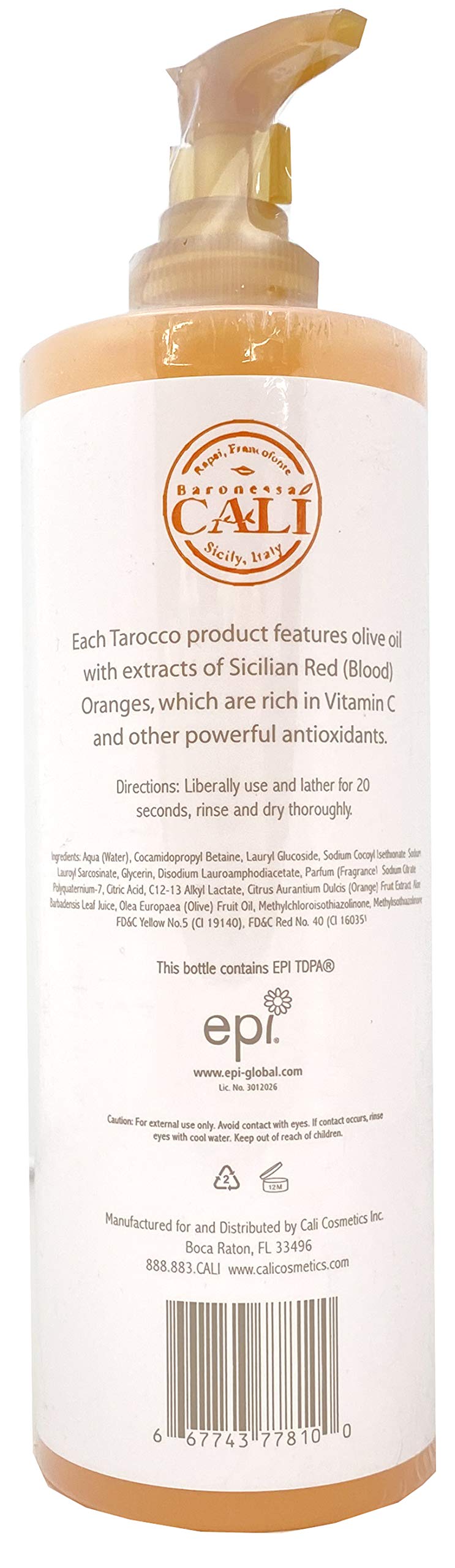 Baronessa Cali Tarocco Sicilian Blood Red Orange Hand Wash - Clean, Refreshing, Invigorating - 16 Fluid Ounce Beauty & Personal Care RAPSI, FRANCOFONTE BARONESSA CALI, SICILY, ITALY